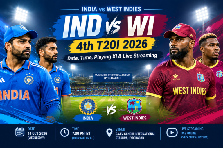 India vs West Indies 4th T20I 2026: Date, Time, Playing XI & Live Streaming